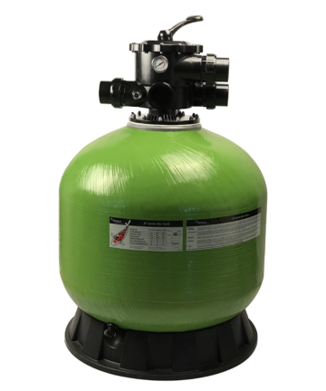 Green tank bobbin-wound reinforced fiberglass filter complete with top mount multiport valve for biological filtration