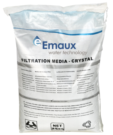 Packaging of Emaux glass media for pool filtration.