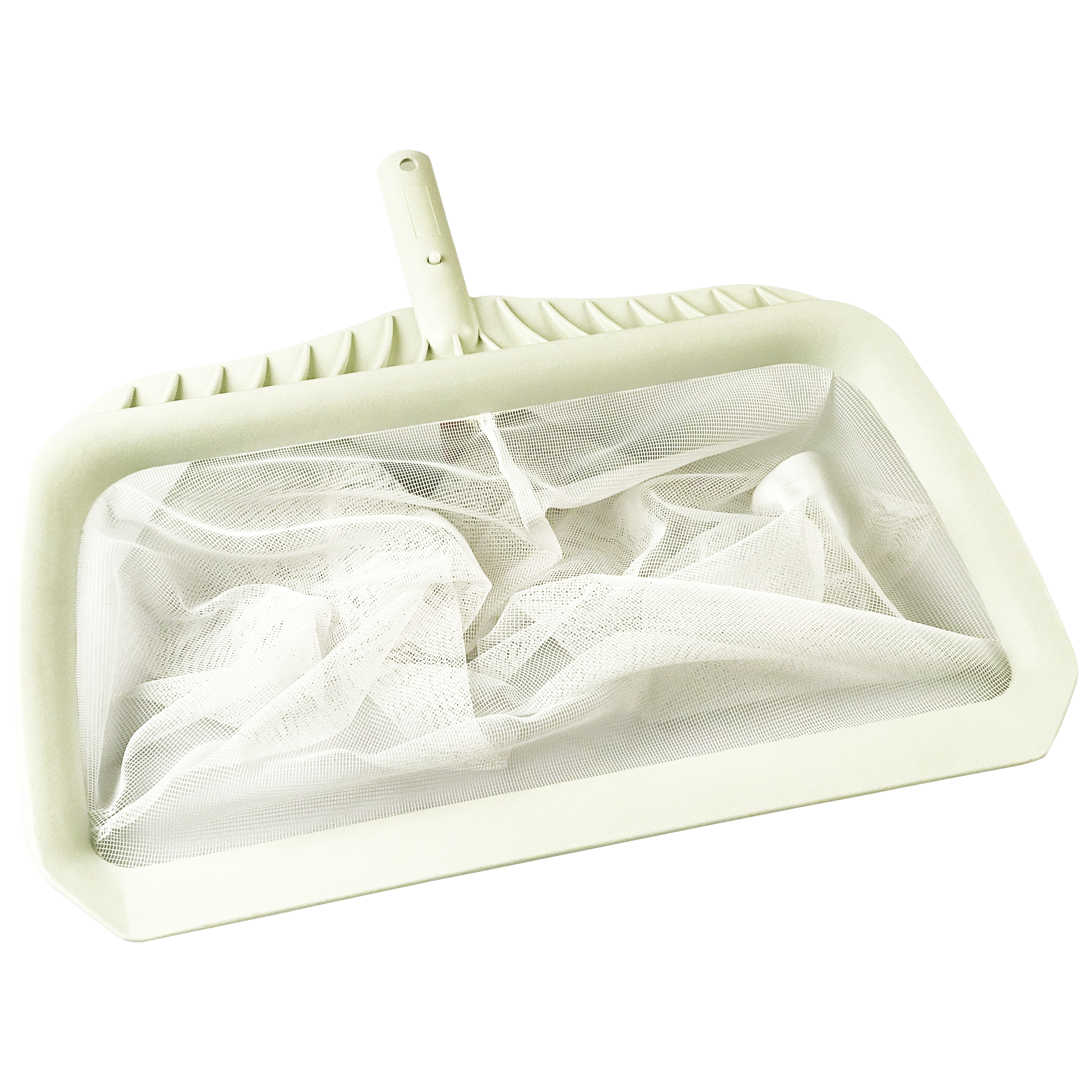 Emaux CE101 hand skimmer and leaf rake. Frame and handle are in white ABS mold.