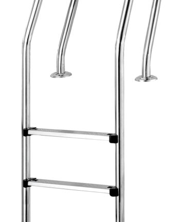 Stainless steel flange-type ladder with round, slanted handles