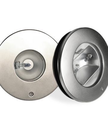 A pair of Emaux UL-H100 and UL-H200 halogen underwater light series which comes with stainless steel face ring, for wall mounting.