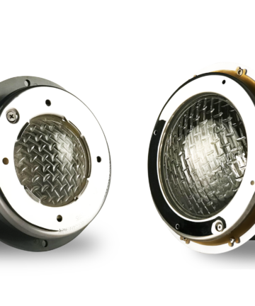Two lights with stainless steel face ring and housing, halogen bulbs