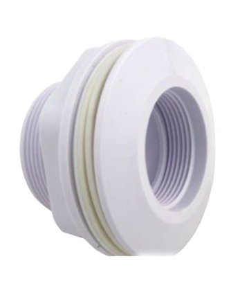 Pentair #542411 white return fitting with long body, 1-1/2 inch threaded x 1-1/2 inch socket with back gasket for fiberglass pools and spas