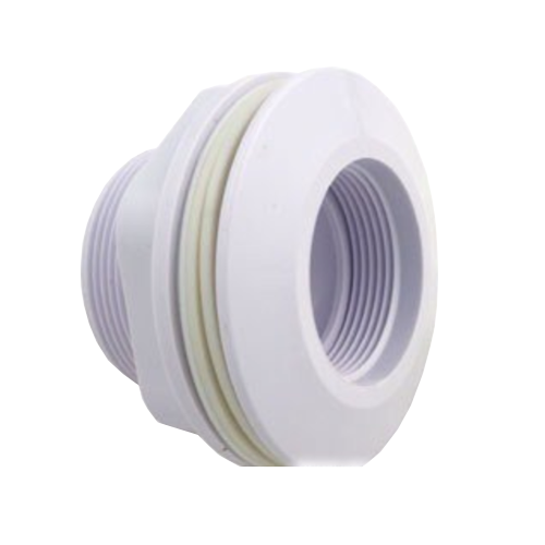 Pentair #542411 white return fitting with long body, 1-1/2 inch threaded x 1-1/2 inch socket with back gasket for fiberglass pools and spas