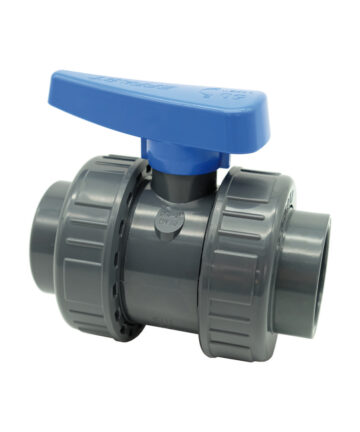 Effast ball valve in grey uPVC body with a blue handle