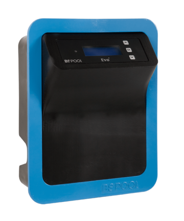 BSV EVOBASIC MG magnesium salt chlorinator main unit that has a digital display, buttons to toggle, and blue outline.