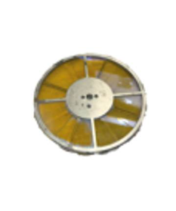 A yellow-tinted rotating lens for fiber optic generator