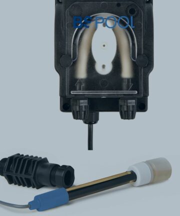 blue-tipped pH probe and dosing pump