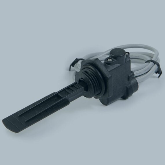 Black-coloured flow switch probe with white tubing