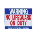 Pentair Rainbow R230500 "Warning No Lifeguard On Duty" sign in size 24-inch x 18-inch.
