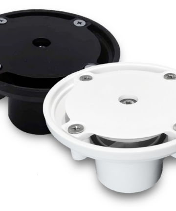 Pool Guard PG-1425 and PG-1425S adjustable floor inlet in white or black ABS.