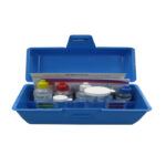 Pentair Rainbow R151186 Model 78HR All-in-One 4-Way Test kit. A blue box houses the test solutions.