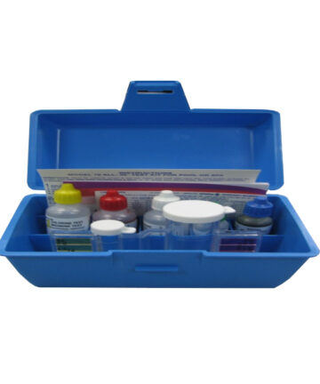 Pentair Rainbow R151186 Model 78HR All-in-One 4-Way Test kit. A blue box houses the test solutions.