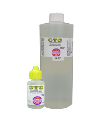 A pair of Pentair Rainbow OTO (Orthotolidine) solutions in 0.5 oz and 16 oz bottles