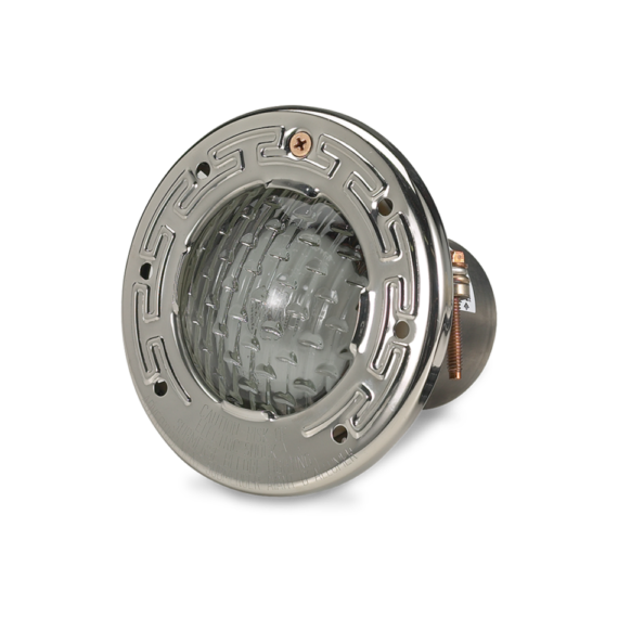 Pentair SpaBrite underwater halogen light with stainless steel face ring and housing.