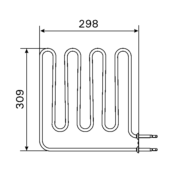 Sauna-Harvia-heating-element-vega-combi Technical drawing of Harvia heating element, dimensions showing 309x298mm