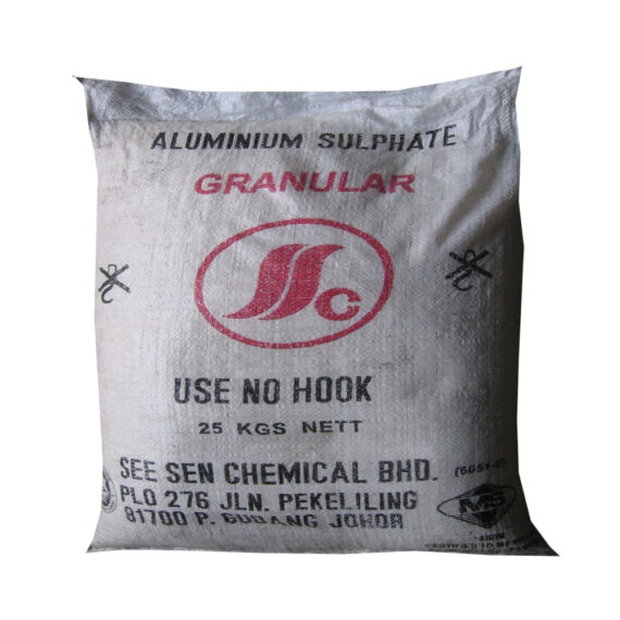 Granular aluminium sulphate in white woven bag, 25kg