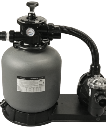 Emaux FSP series filter system with a bobbin-wound fiberglass sand filter, top mount valve, and circulation pump