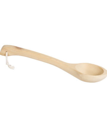 Smooth wooden laddle with a small rope attached for hanging