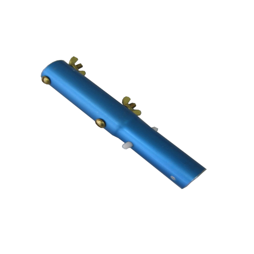 Blue-coloured aluminium-made pole adaptor sleeve with brass bolts and nuts