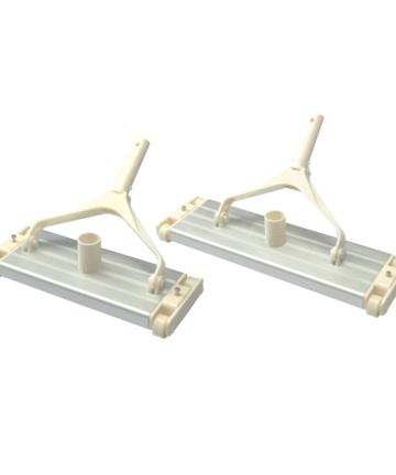 A pair of Emaux heavy duty aluminium vacuum heads, white colour, models CE310 and CE311