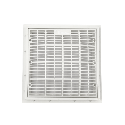 Emaux square main drain, white color, dimensions 260x260mm